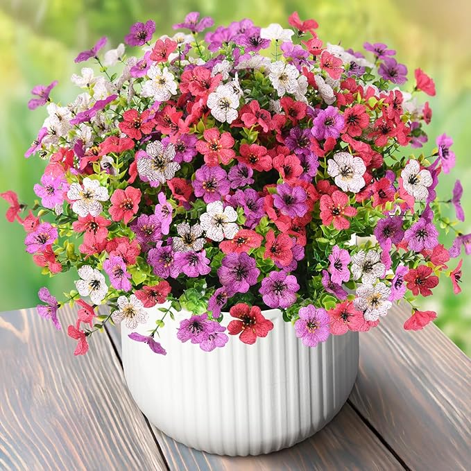 ZFProcess Artificial Flowers Faux Plants Outdoor Fake Flowers Spring Decor,12 Bundles Realistic Plastic Plant Colorful Daisy UV Resistant for Porch Patio Home Yard Garden Window Box Pot Planters