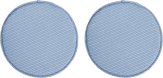 Round Stool Chair Cushions for Kitchen Dining Seat Pads with Ties 2 Pack Non Slip Cushions Pad for High Stool Chairs Bistro Bar Seat 13 Inch, Blue White Strip