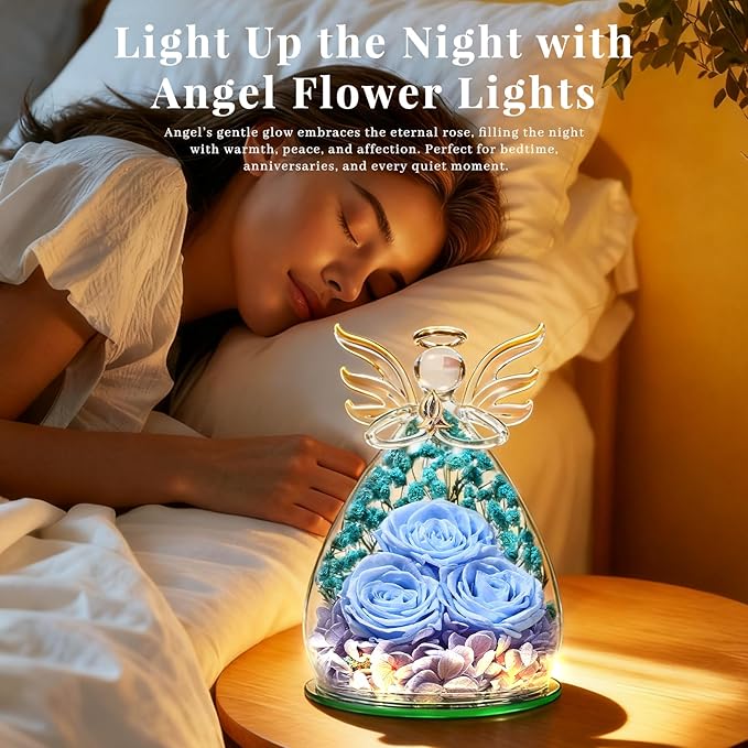 Beferr Mothers Day Mom Birthday Gifts for Women, Fresh Flowers for Delivery Forever Preserved Rose in Glass Angel Figurine, Anniversary Christian Real Rose for Grandma Nana Wife Mum from Daughter Son