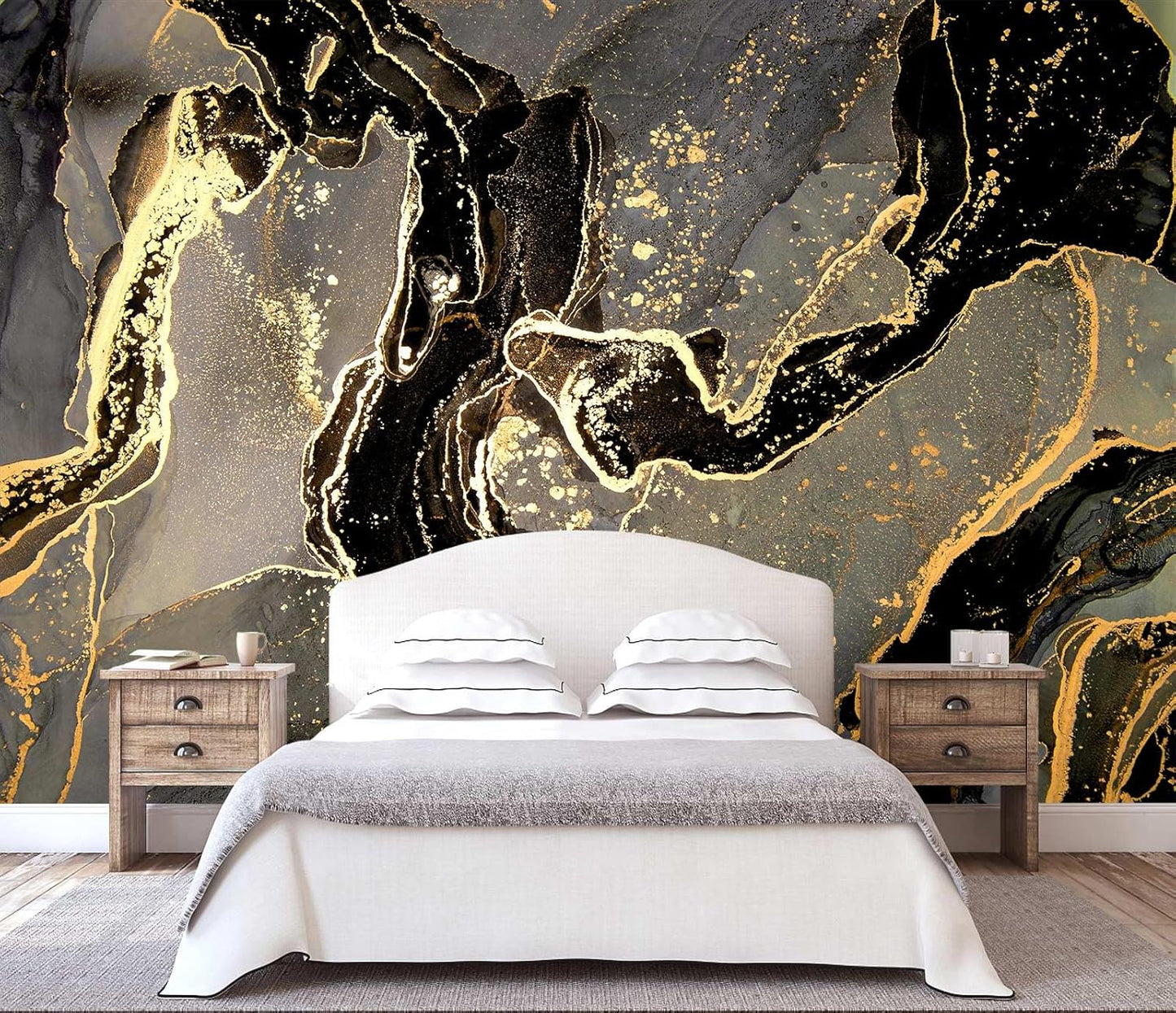 WFBHUA-Black and Golden Marble Wallpaper Modern Large Art Photo Wall Murals Living Room Bedroom Office (Not Peel and Stick)
