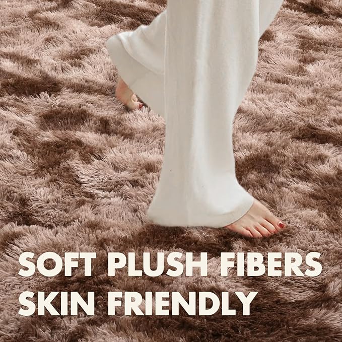 9x12 Ft Extra Large Shag Brown Area Rug for Living Room, Tie-Dyed Ultra Soft Fluffy Furry Rugs for Bedroom Indoor Floor, Aesthetic Carpet for Kids Home Decor (Coffee)