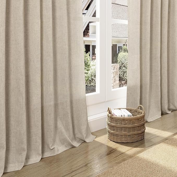Taupe Burlywood Curtains 120 Inches Long for Living Room Linen Textured Rustic Farmhouse Privacy Sheer Curtains Back Tab Extra Long Floor to Ceiling Curtain for Bedroom Office 52x120, 2 Panels