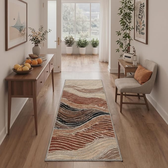 BEIMO Area Rugs 8x10 for Living Room Bedroom, Modern Abstract Machine Washable Rug, Large Soft Low Pile Floor Carpet with Non Slip Backing for Dining Room, Caramel Sand