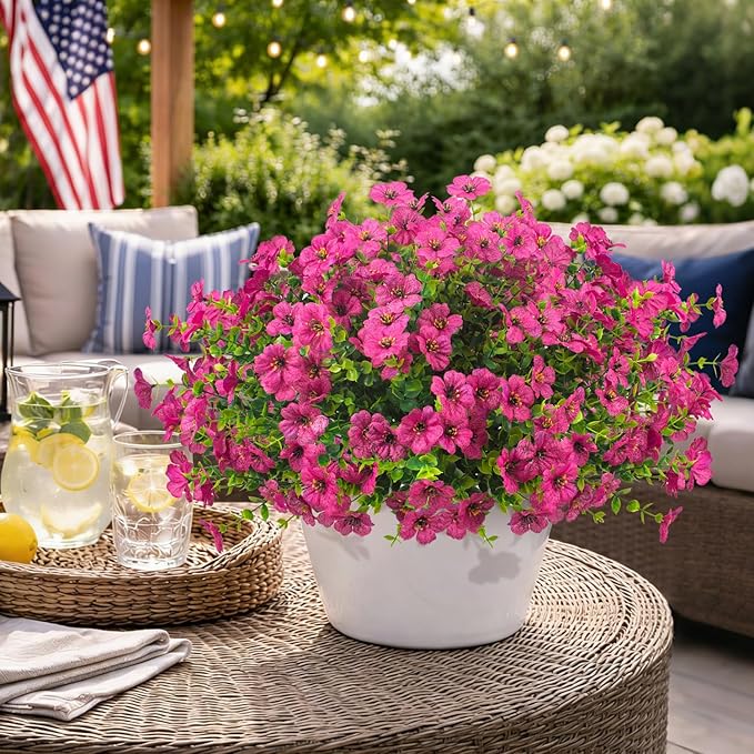 Grunyia 20 Bundles Artificial Flowers for Outdoors, UV Resistant Fake Plants Flowers Greenery Shrubs Plants for Decoration Outside Plants Hanging Planter Home Garden Decor (Rose Red)