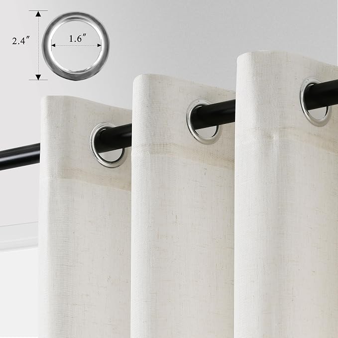 Cream Natural Linen Curtains 96 Inch Length 2 Panels Set Living Dining Room Grommet Semi Sheer Drapes Boho Farmhouse Privacy Light Filtering Ivory Window Curtains 96 Inches Long for Bedroom 40x96