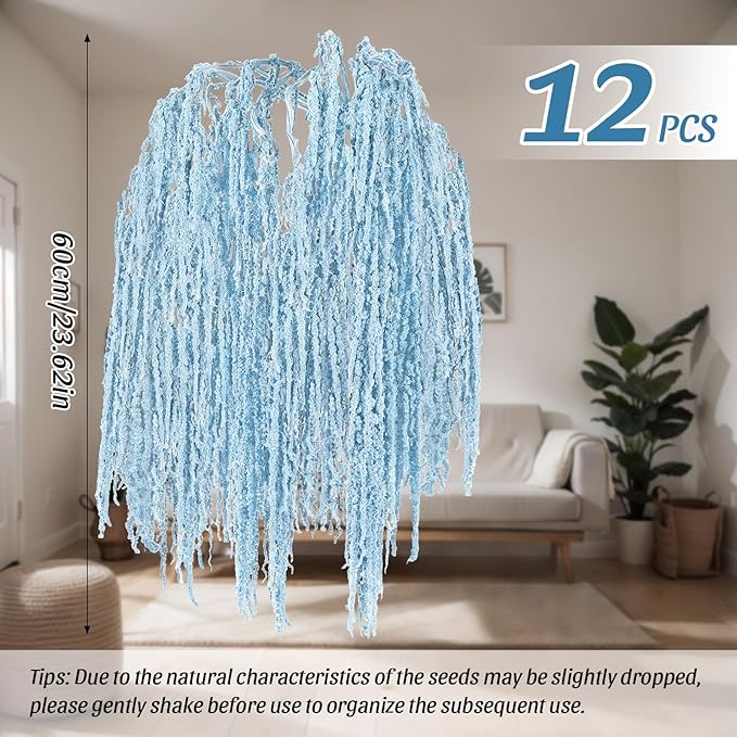 Suncalla 12 Pcs Light Blue Spring Natural Dried Amaranthus Hanging Flowers Amaranthus Artificial Flowers for Wedding Arch Bouquet Floral Garland Wall Home Decoration (23 Inch)