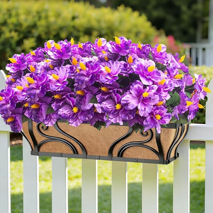 Grunyia Artificial Hibiscus Flowers 5 Bundles, UV Resistant Fake Tropical Flowers Realistic Silk Blooms for Outdoor Planter Garden Patio Porch Window Box Home Decor (Purple)