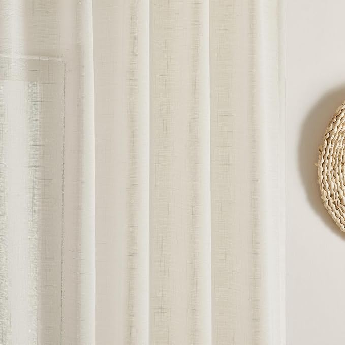 Joydeco Sheer Curtains 72 Inches Long, Cream Curtains for Living Room 2 Panels Set, Ivory Curtains Window Privacy Assured with Light Filtering(W52 x L72 Inch,Ivory)