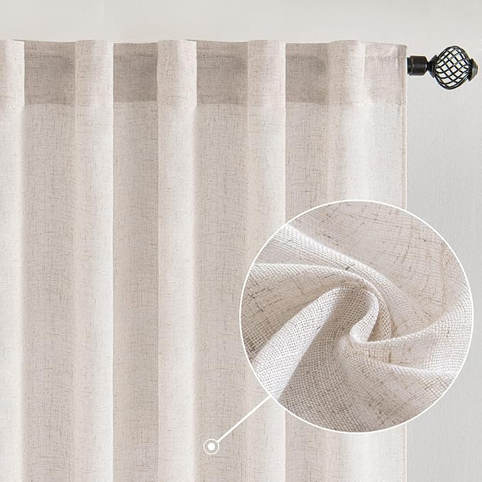 MIULEE White Linen Curtains 72 Inch Length 2 Panels for Bedroom Living Room, Soft Thick Linen Textured Natural Window Drapes Semi Sheer Light Filtering Back Tab Rod Pocket Burlap Look Decor, W37xL72