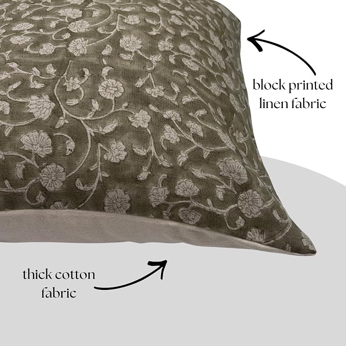 Linen Throw Pillow Covers 20x20 inch Floral Pillows Green Spring Decorative Pillow Covers for Living Room, Bedroom