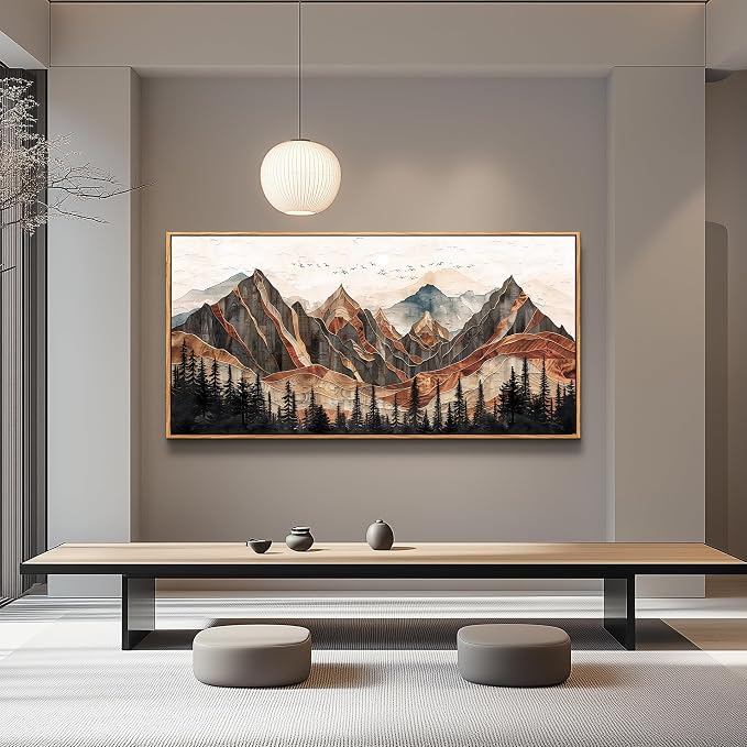 XIGUANGART Mountain Landscape Abstract Pictures Canvas Wall Art For Living Room Print Painting Artworks Nature Forest Large Framed Wall Decor For Bedroom Office Modern Home Decorations 24x48
