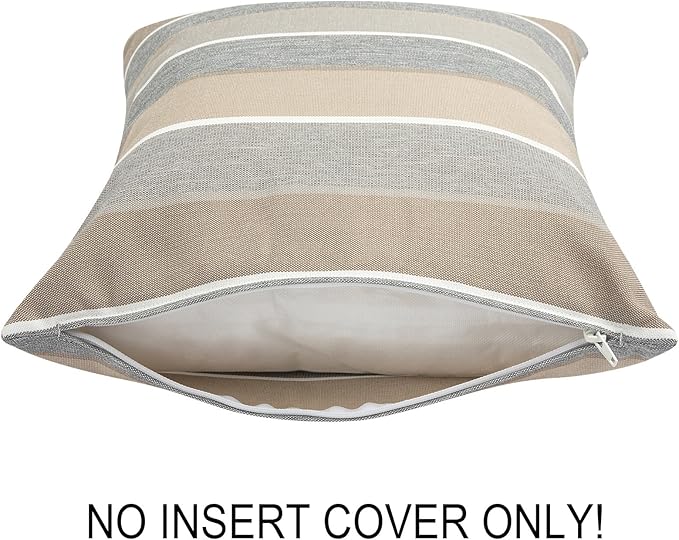 FUNHOME Waterproof Outdoor Throw Pillow Covers Set of 2,Home Decor for Garden Patio Furniture,Couch,Sofa 18 x18 Inch Decorative Pillows Cover Only,NO Insert(Gray Stripe)
