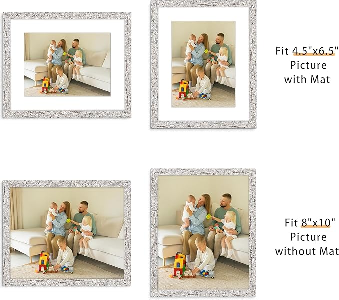 Picrit 8x10 Farmhouse Picture Frame Set of 12, Display 5x7 with Mat or 8x10 without Mat, Rustic Photo Frames for Wall Mounting or Table Top Display, Country Gray