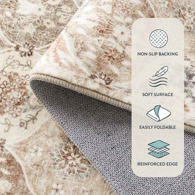 Lahome Moroccan Trellis Hallway Runner Rug, 2x6 Kitchen Runner Rugs Non Skid Washable, Vintage Laundry Room Rug Ultra-Thin Long Carpet for Bathroom Bedroom Entryway Elise, Khaki