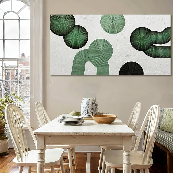 ZUNARE Green Abstract Wall Art, Hand Painted Textured Canvas with Organic Modern Forms, Minimalist Sage and Deep Green Wall Decor for Living Room Bedroom Dinning Room 24×48 Inch