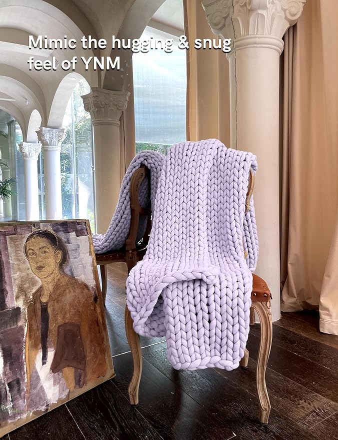 YnM Chunky Throw Blanket, Medium-Weight, Hand Knitted, Skin Friendly, Ventilated and Breathable, Machine Washable, Home Décor Piece for Couch, Sofa and Bed (Iris Lavender, 60x80 Inch)