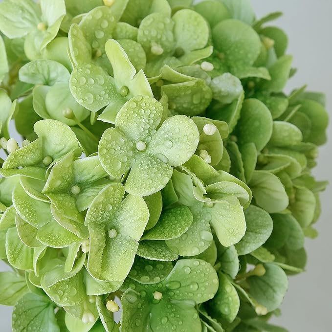 ZYTUYO 4PCS Green Fake Real Touch Hydrangea Flowers 20'' Lifelike Latex Artificial Hydrangeas for Spring Home Decor Outdoor Garden Porch Indoor Bathroom Living Room Kitchen Table Centerpiece