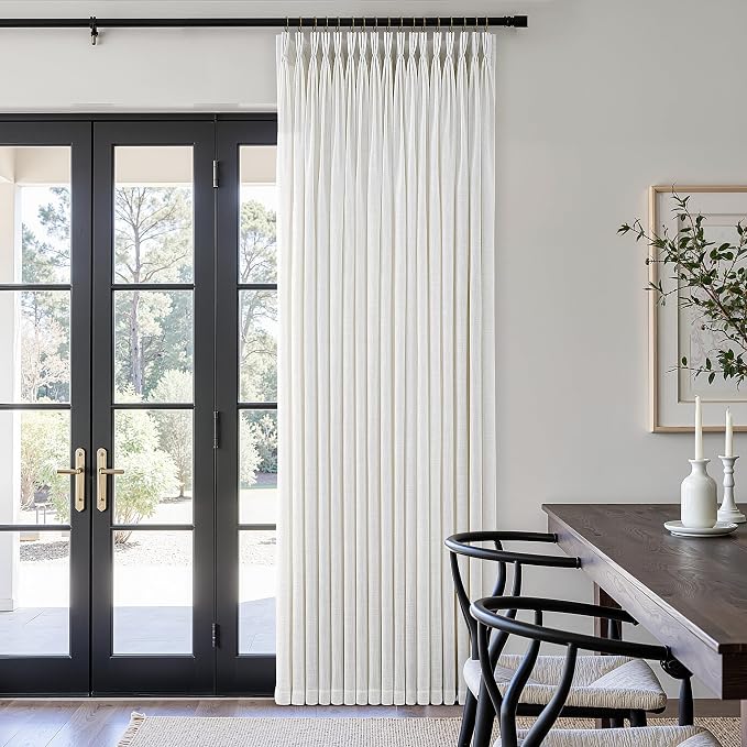 102 Inches Long Pinch Pleated Linen Curtains for Living Dining Room Bedroom Natural Cream Beige Light Filtering Neutral Privacy Curtains 102 Inch Semi Sheer Pleated Linen Drapes for Sliding Glass Door