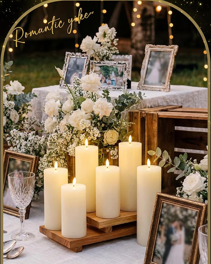 VIHOSE 6 Pack Lvory White Flameless Candles Set with Remote and Timer Flickering Flameless Battery Candles Flat Top LED Pillar for Wedding Outdoor Home Festival Decoration(D 3'' H 6'' 7'' 8'')