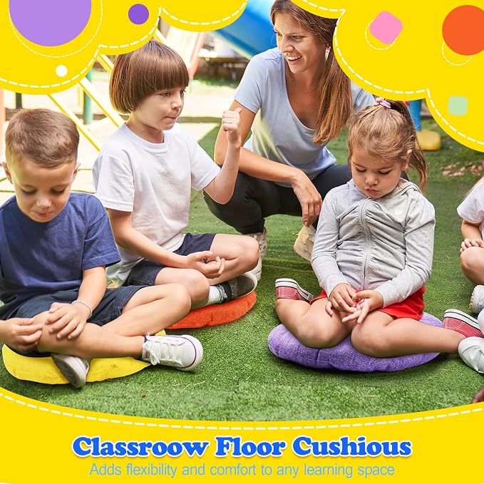 Fumete 16 Pcs 16 Inch Floor Cushions Pillow for Kids Bulk Classroom Round Flexible Seating Floor Cushions for Students Home Daycare School Reading Corner Yoga Meditation Picnic (Rainbow and Earthy)