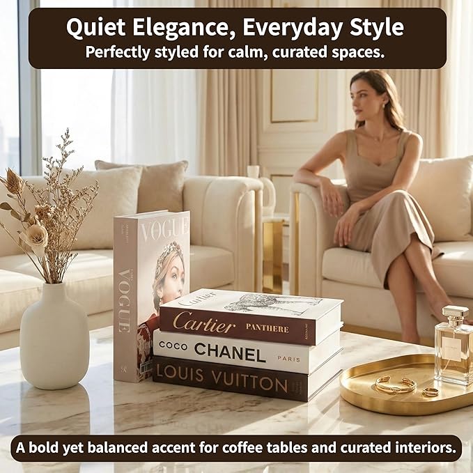 PROBENEX Luxe Large | 4 PCS Faux Decorative Book Boxes | Not Real Books, Cardboard Foldable Display Props | Home Decor for Coffee Table, Bookshelf, Living Room, Office