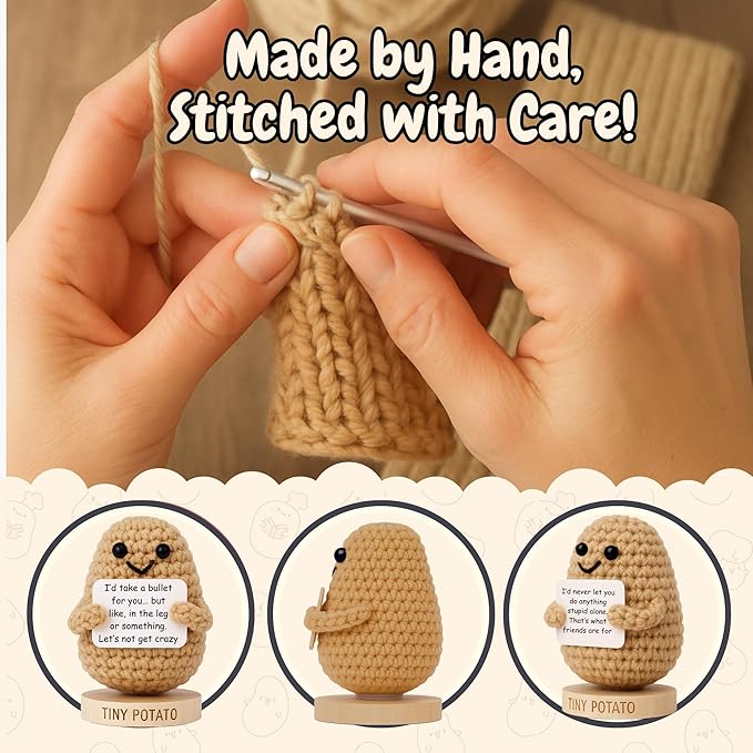 Funny Friendship Gift - Tiny Potato with 30 Sassy Messages for Women Friends Bestie BFF Coworkers - Best Friend Birthday Gifts for Women Sister | Positive Crochet Unique Present Idea for Mothers Day