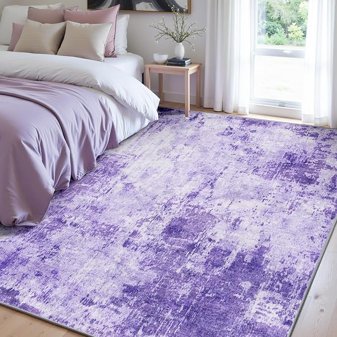 RELEANY Washable Area Rugs 5'x8' Non-Slip Modern Abstract Soft for Living Room Entryway Bedroom Nursery, Print Pattern, Purple Gray Pink White