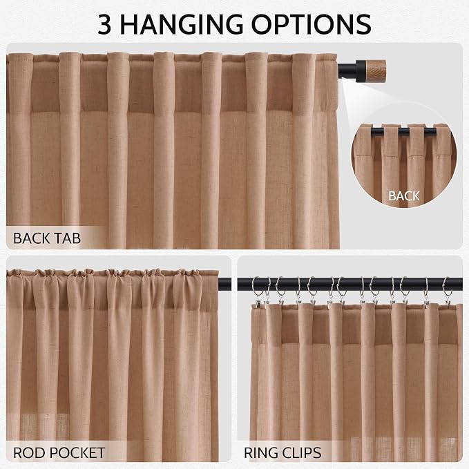 Nanspring Peach Linen Curtains 84 inches Long for Living Room Back Tab Luxury Light Filtering Privacy Sheer Curtain Modern Farmhouse Decor Boho Cotton Textured Gauze Drapes for Bedroom 2 Panels