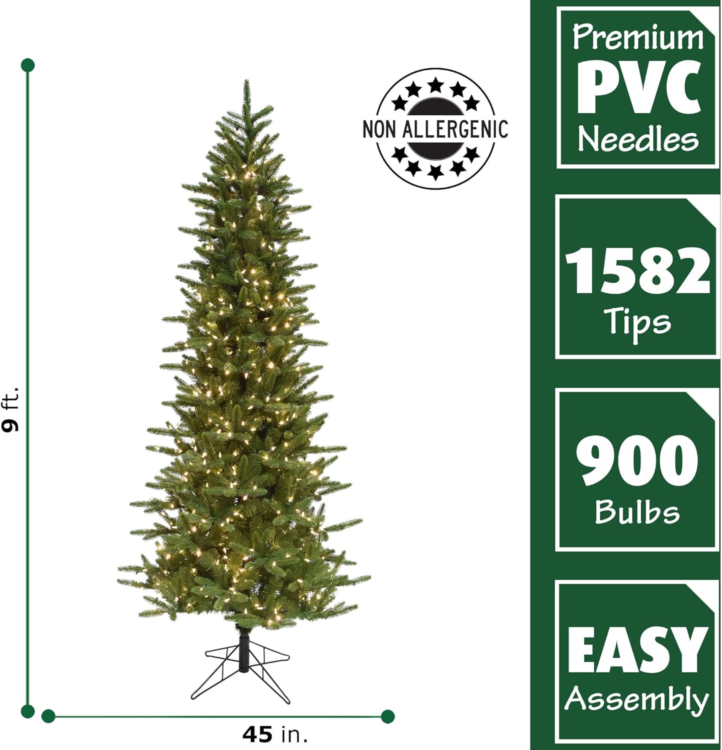 Fraser Hill Farm 9-Ft. Carmel Pine Slim Artificial Christmas Tree with White Incandescent Smart Lights and Stand, Prelit Foldable Fake Tree with Realistic Foliage for Home Decoration