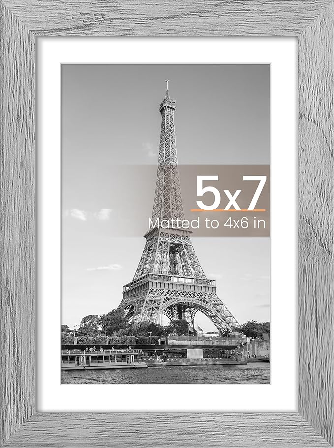 upsimples 5x7 Picture Frame, Display Pictures 4x6 with Mat or 5 x 7 Without, Wall Hanging Photo Frames, Gray, 1 Pack