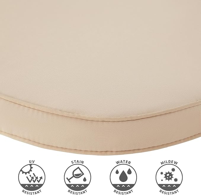 Set of 2 Outdoor 18 inch Round Patio Dining Chair Pads – Comfortable Fiber-Filled Seat Cushions with Ties, Reversible Polyester Fabric, Stone