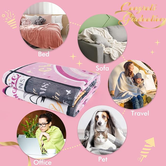 Graduation Gifts Blanket for Her, Soft Cozy Pink Class of 2026 Throw Blanket, Inspirational Quotes Graduation Blanket, 50"x60"
