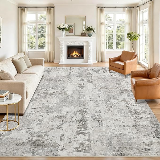 GarveeHome Neutral Area Rugs 8x10 for Living Room, Modern Abstract Large Washable Rug Soft Non Slip Stain Resistant Floor Mat Carpet Indoor Beige Accent Rug for Bedroom Nursery Home Decor