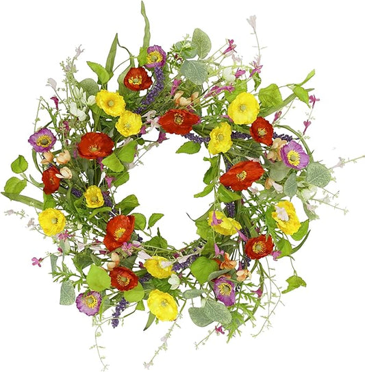 YNYLCHMX 18" Spring Summer Wreaths for Front Door, Artificial Floral Wreath with Green Eucalyptus Leaves, Green Foliage Wreath for Wall Window Farmhouse Party Holiday Home Decor