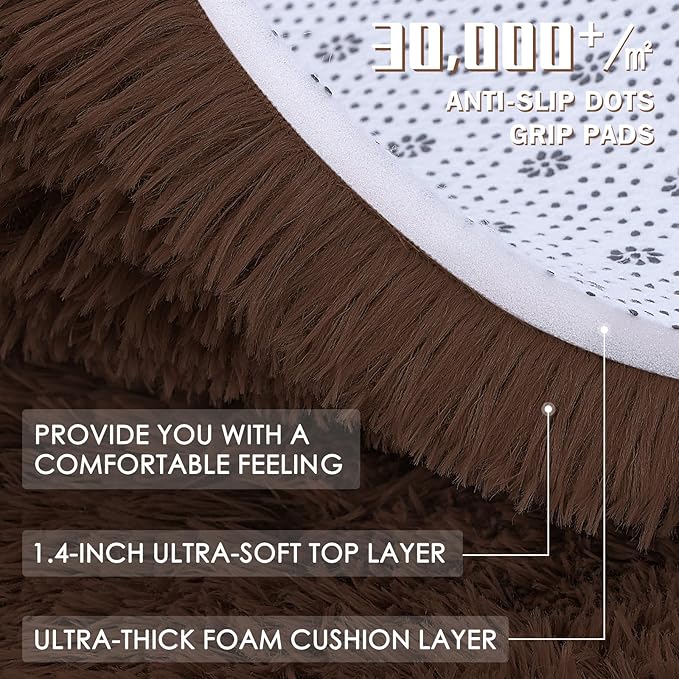 OLANLY Area Rugs for Living Room Bedroom, Machine Washable 4x5.9 ft Soft Fluffy Shaggy Bedside Rug, Indoor Floor Carpet for Kids Girls and Boys, Dorms, Nursery Rooms, Home Decor Aesthetic, Coffee
