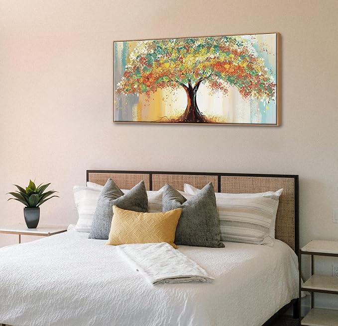 DJSYLIFE Abstract Colorful Tree Wall Art, Modern Canvas Painting | 20x40 Inch Framed Print, Abstract Tree Design, Solid Wood Frame, Ready to Hang, Large Decor for Living Room, Bedroom, Office