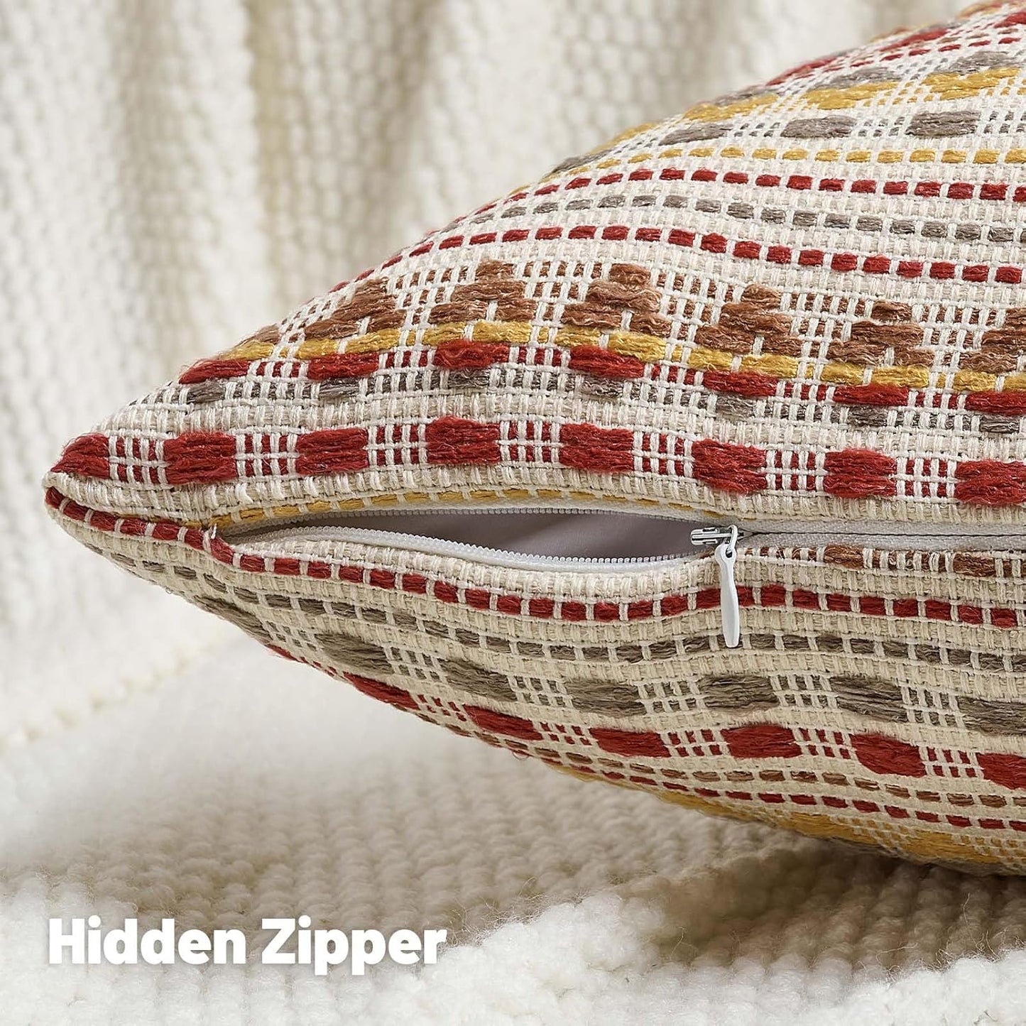 FUTEI Brown Red Decorative Throw Pillow Covers 20x20 Inch Set of 2,Soft Cozy Chenille Jacquard Textured Cushion Case,Boho Home Decor for Couch Bed Living Room