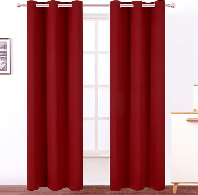 LEMOMO Red Thermal Blackout Curtains/38 x 84 Inch/Set of 2 Panels Room Darkening Curtains for Bedroom