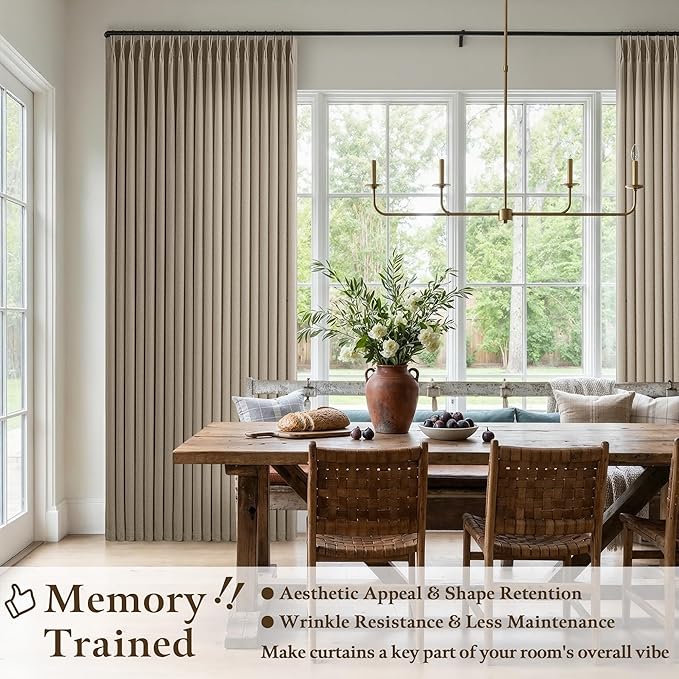 Dark Flax Pinch Pleated Linen Curtains 84 Inch Length 2 Panels for Living Room Bedroom Farmohuse Memory Trained Pinch Pleat Back Tab Light Filtering Semi Sheer Light Brown Drapes 84 Inches Long