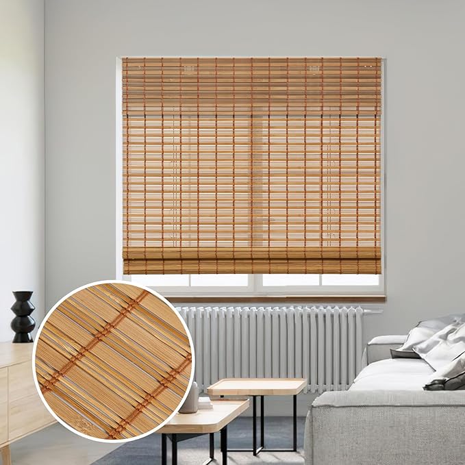 SMONTER Bamboo Roman Shades for Windows-Cordless Wooden Woven Blinds Light Filtering Bamboo Roll up Shades UV Protection and Easy Set up for Door and Countryhouse, 36" W x 64" H, Deer