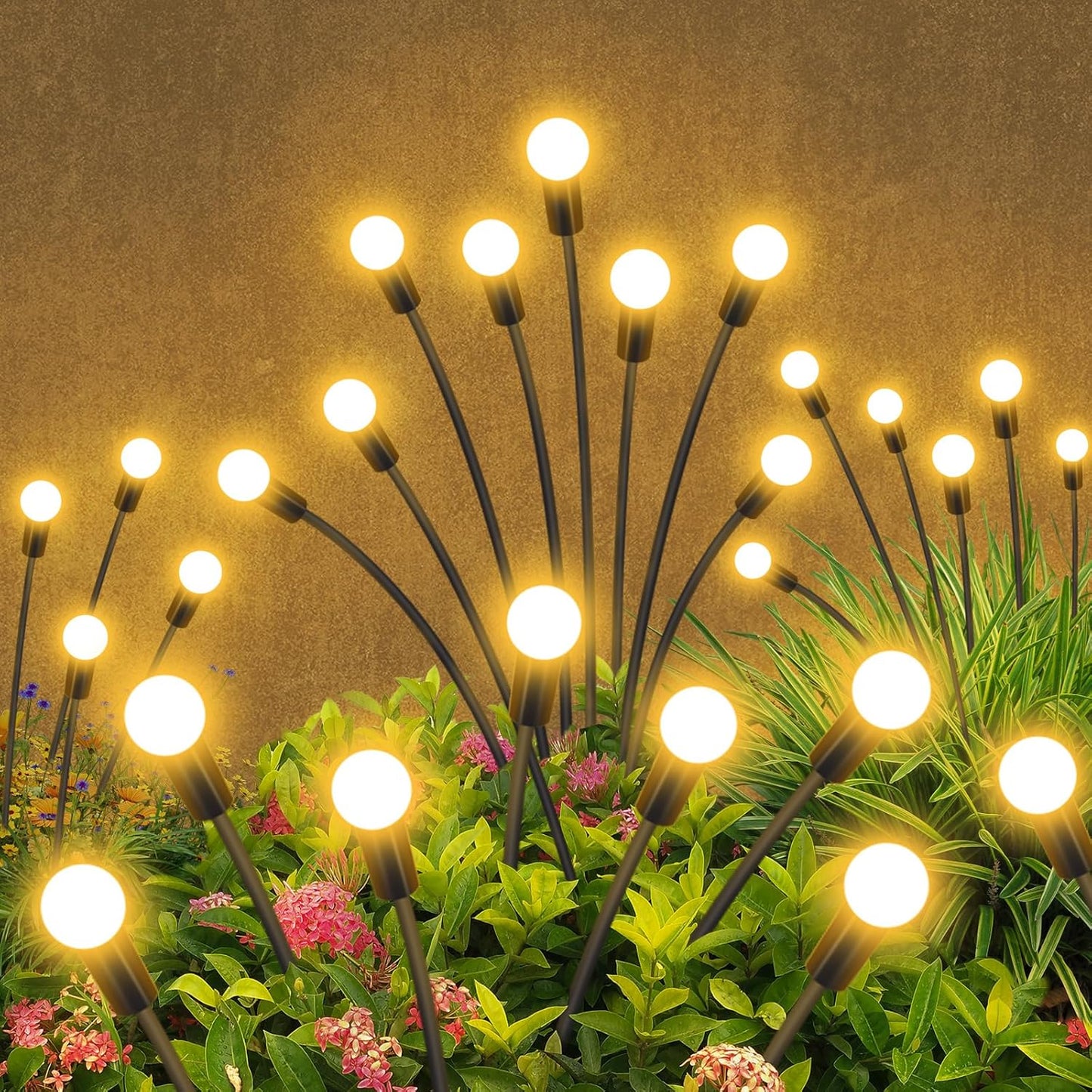 Solar Garden Lights Outdoor Waterproof, 4 Pack 32 LED Swaying Light Firefly Light Outdoor Decor Lights for Garden Gifts for Pathway Party Christmas Decoration, Warm White