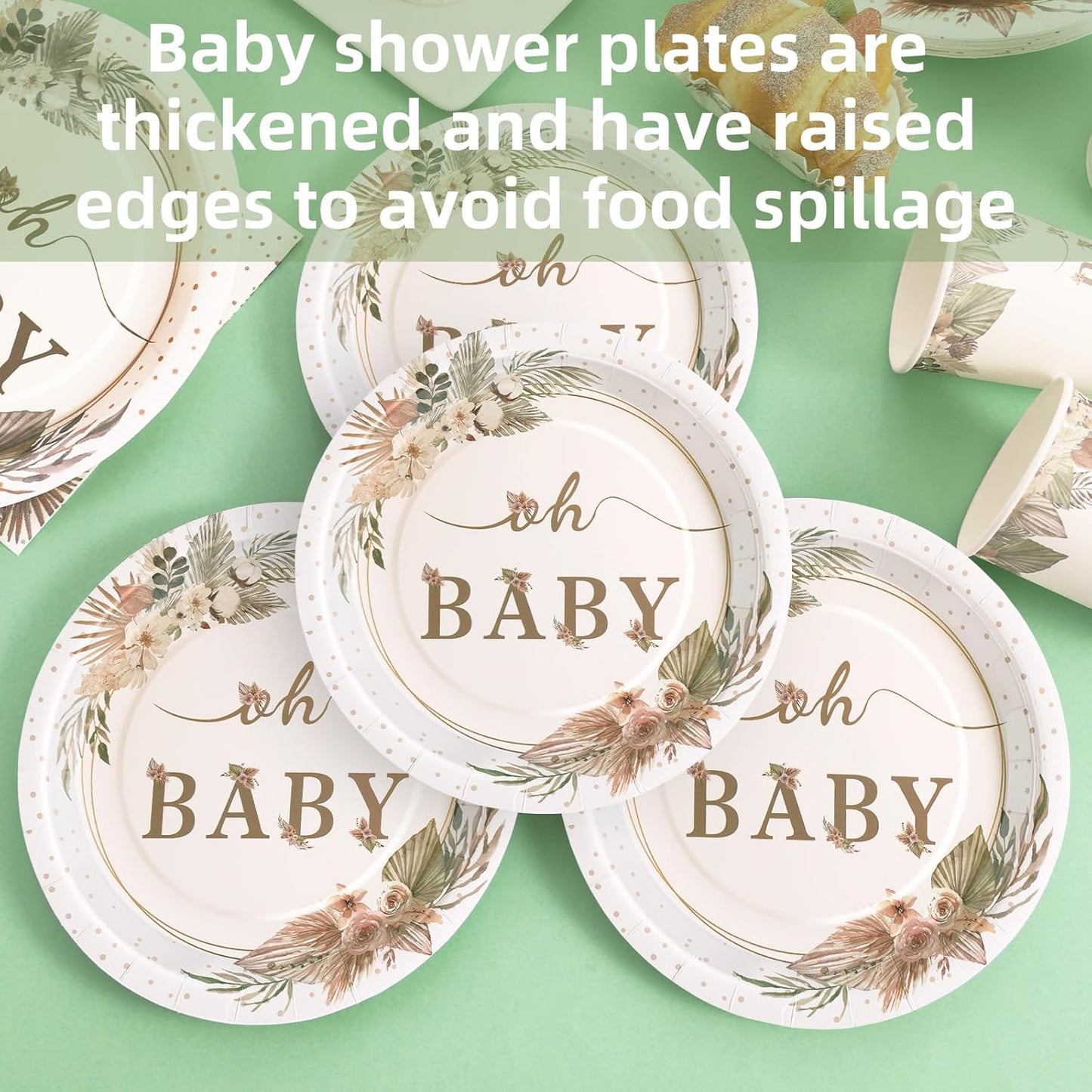140 Pcs Boho Baby Shower Decorations for Girl, Baby Shower Plates and Cups and Napkins Sets, Oh Baby Plates for Western Sweet Baby Girl, Summer Fall Neutral, Serves 20