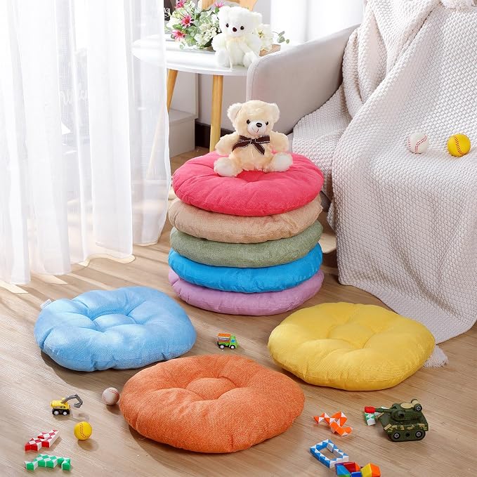 Fumete 8 Pcs 16 Inch Floor Cushions Pillow for Kids Bulk Classroom Round Flexible Seating Floor Cushions for Students Home Daycare School Reading Corner Yoga Meditation Picnic (Fresh Candy)