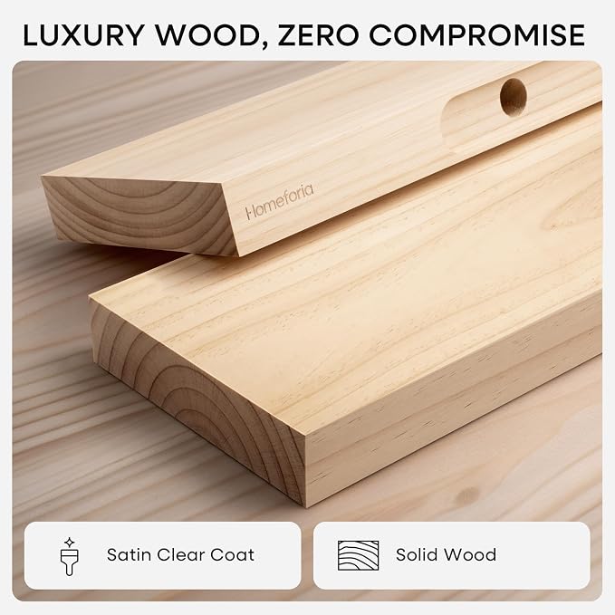 Homeforia 20 inch Natural Floating Shelf, High End Solid Real Wood 20inch Small Floating Shelves for Wall Mounted, Natural Wooden Floating Shelves, Heavy Duty Bracket, 20 X 6.5 X 1.75 in, Set of 2