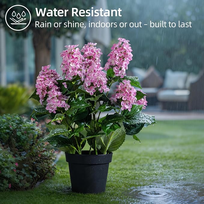 2 Pack Large Artificial Hydrangea Plants UV Resistant Fake Plastic plantas Flowers Trees Indoor Outdoor Realistic Floor Plants Faux Tree for Home Porch Garden Office Porch Patio Front Bonsai Decor