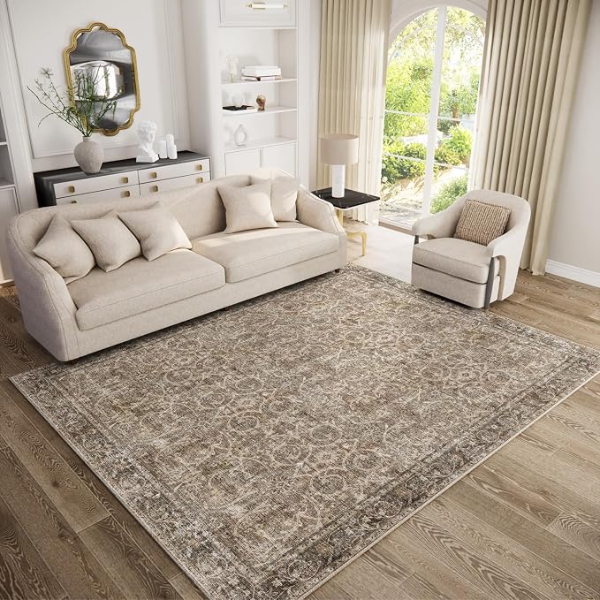 Washable Rugs for Living Room: 5x7 Area Rugs for Bedroom Ultra Soft Non-Slip Stain Resistant Vintage Boho Large Carpet for High-Traffic Dining Room - Farmhouse Decor