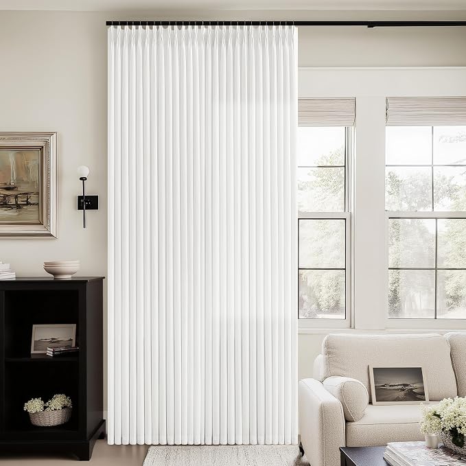 Off White Semi Sheer Pinch Pleated Linen Curtains 96 Inch Length | Ivory, Neutral, 96 Inch Long, Living Room, Bedroom, Light Filtering, Privacy, Flax Textured, Hook Rings, Memory Shape, Boho