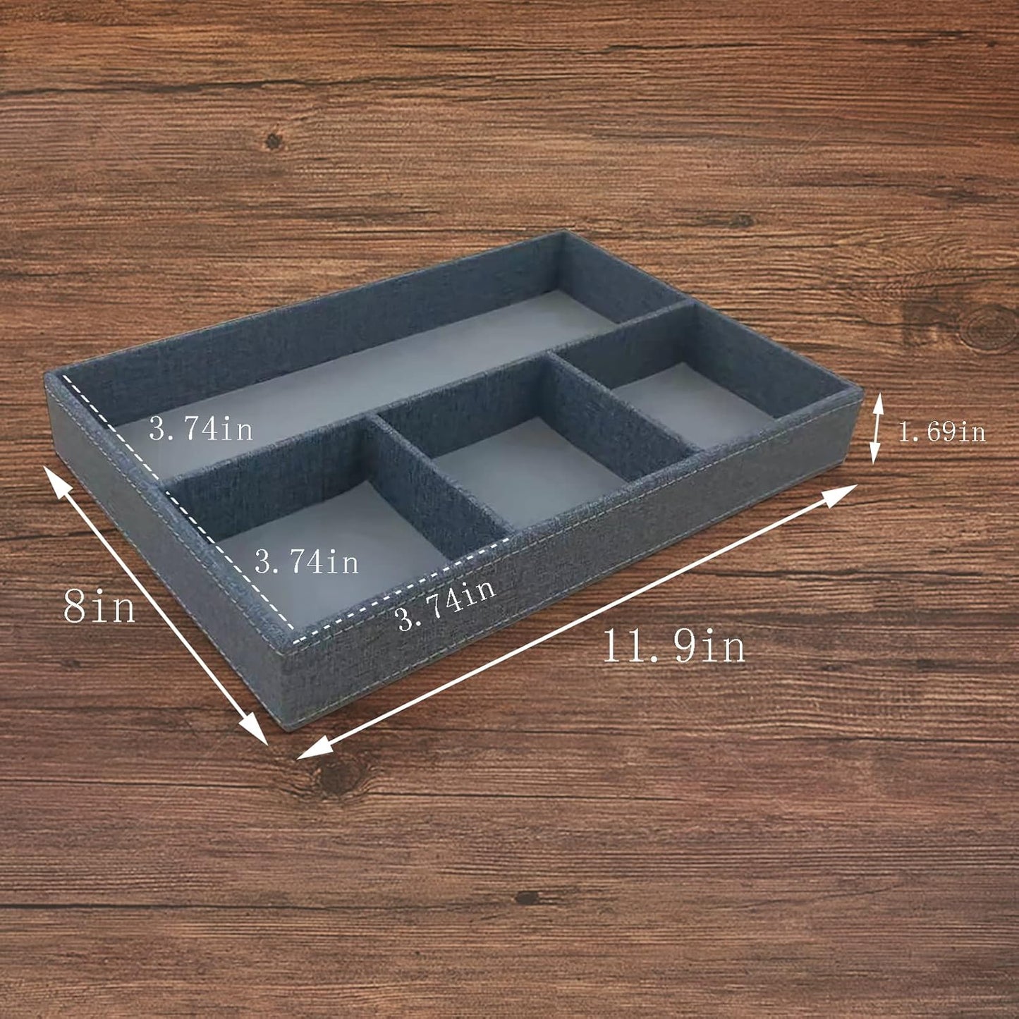 Desktop Storage Organizer, Bedside Table or Storage rack Leather Tray, Valet Tray, Dresser Organizer, 4 Compartments,PU Leather Drawer Storage Organizer Decorative Trays. (gray)