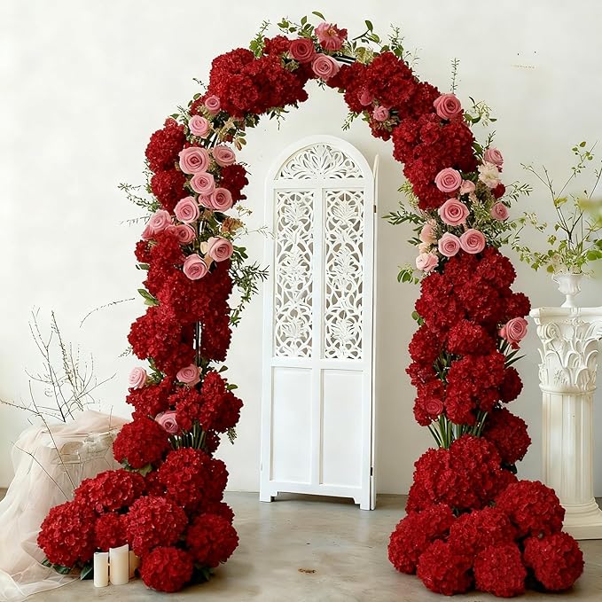 65Pcs Deep Red Hydrangea Artificial Flowers Bulk，Realistic Silk Fake Flowers with Stems，Faux Hydrangea Flowers for Wedding Home Decor Centerpieces Living Room Garden Party Baby Shower Decor
