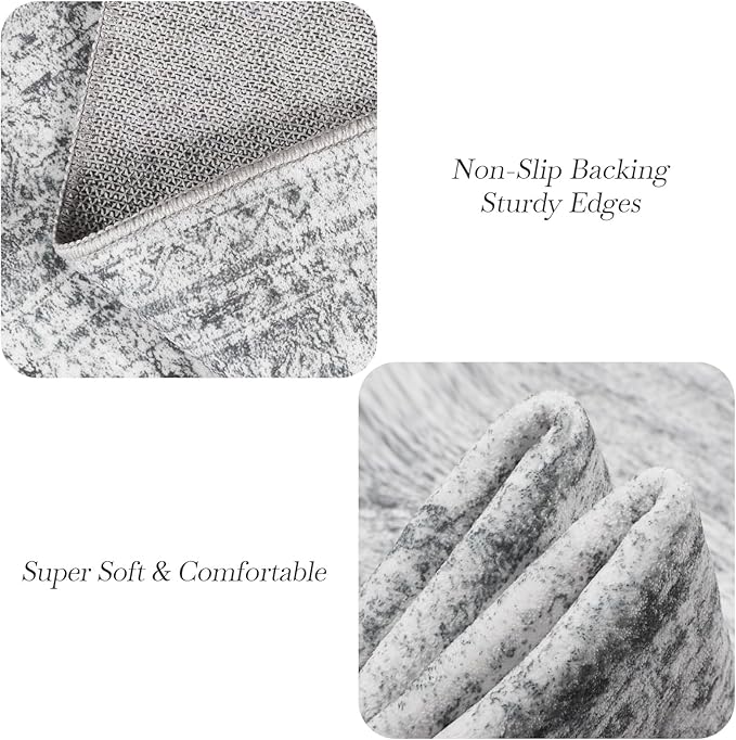 Soalmost 6x6 Grey Round Rug 6ft Living Room Circle Rug Gray Vintage Round Area Rug Non Slip Indoor Carpet for Dining Room Bedroom